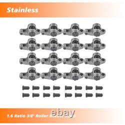 16 Roller Rocker Arms Set 1.6 Ratio 3/8 for Small Block Chevy 265 305 327 350