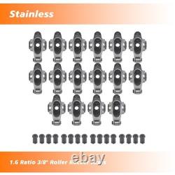 16 Roller Rocker Arms Set 1.6 Ratio 3/8 for Small Block Chevy 265 305 327 350