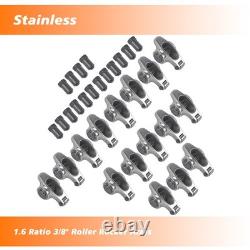 16 Roller Rocker Arms Set 1.6 Ratio 3/8 for Small Block Chevy 265 305 327 350