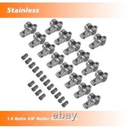 16 Roller Rocker Arms Set 1.6 Ratio 3/8 for Small Block Chevy 265 305 327 350