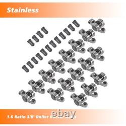 16 Roller Rocker Arms Set 1.6 Ratio 3/8 for Small Block Chevy 265 305 327 350