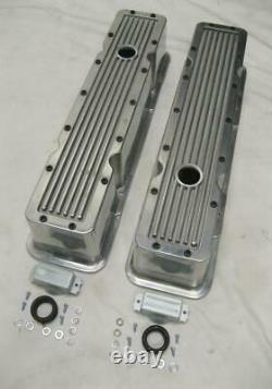 1958-1986 Small Block Chevy Tall Polished Aluminum Retro Finned Valve Covers SBC