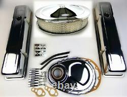 1958-79 SBC Chevy 350 Chrome Engine Dress Up Kit Tall Valve Covers Air Cleaner