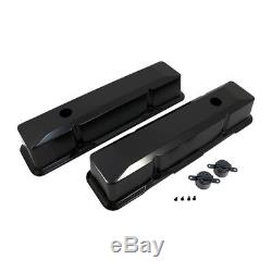 1958-86 SBC Chevy Black Tall Aluminum Valve Covers Recessed Style 350 383 400