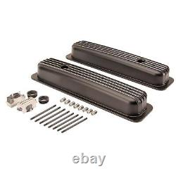 1987-1997 Small Block Fits Chevy Short Finned Valve Covers, Black Aluminum