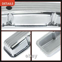 2x Aluminum Finned Short Valve Covers with Breather Cap for Small Block Chevy SBC