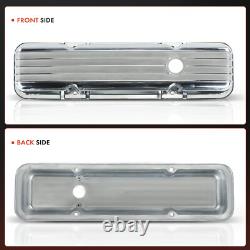 2x Aluminum Finned Short Valve Covers with Breather Cap for Small Block Chevy SBC