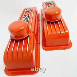 350 Small Block Chevy Chevrolet Orange Classic Finned Valve Covers Ansen USA