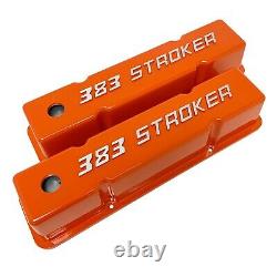 383 STROKER Chevy Valve Covers Orange SBC Tall Raised Logo Ansen USA