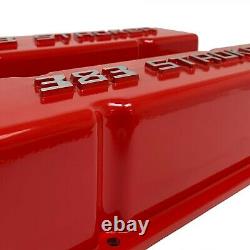 383 STROKER Chevy Valve Covers Red SBC Tall Raised Logo Ansen USA