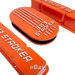 383 STROKER Small Block Chevy Valve Covers & Air Cleaner Kit Orange Ansen USA