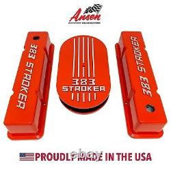 383 STROKER Valve Covers & Air Cleaner Kit ORANGE, Raised Logo Ansen USA