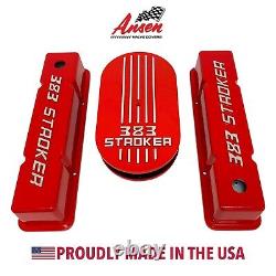 383 STROKER Valve Covers & Air Cleaner Kit, Raised Logo RED Ansen USA