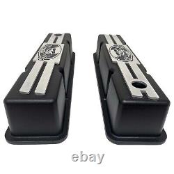 383 Small Block Chevy Tall Valve Covers (Black) Custom Skeleton Billet Top