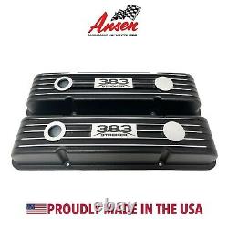 383 Stroker Small Block Chevy BLACK Classic Finned Valve Covers Version 2