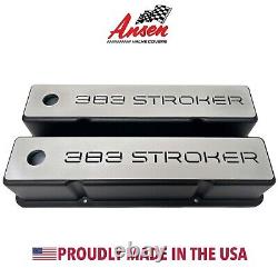 383 Stroker Small Block Chevy Tall BLACK Valve Covers With Custom Billet Top