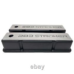 383 Stroker Small Block Chevy Tall BLACK Valve Covers With Custom Billet Top