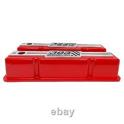 383 Stroker Small Block Chevy Tall RED Valve Covers NEW Custom Billet Top