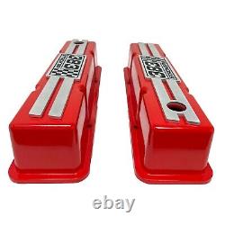 383 Stroker Small Block Chevy Tall RED Valve Covers NEW Custom Billet Top