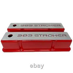 383 Stroker Small Block Chevy Tall RED Valve Covers with Custom Billet Top