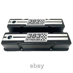 383 Stroker Small Block Chevy Tall Valve Covers (Black) NEW Custom Billet Top