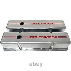 383 Stroker Small Block Chevy Tall Valve Covers Engraved Red Logo Polished