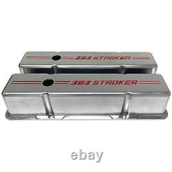 383 Stroker Small Block Chevy Tall Valve Covers Engraved Red Logo Polished