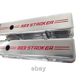 383 Stroker Small Block Chevy Tall Valve Covers Engraved Red Logo Polished