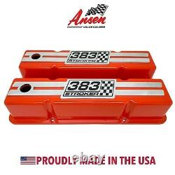 383 Stroker Small Block Chevy Tall Valve Covers (ORANGE) NEW Custom Billet Top