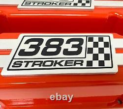 383 Stroker Small Block Chevy Tall Valve Covers (ORANGE) NEW Custom Billet Top