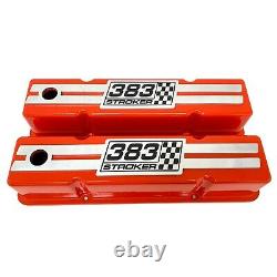 383 Stroker Small Block Chevy Tall Valve Covers (ORANGE) NEW Custom Billet Top