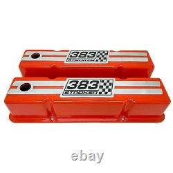 383 Stroker Small Block Chevy Tall Valve Covers (ORANGE) NEW Custom Billet Top