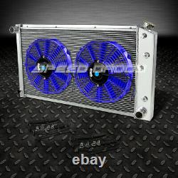 3-ROW ALUMINUM RACING RADIATOR+2 10 BLUE FAN 73-80 CHEVY SMALL BLOCK SBC l6/V8