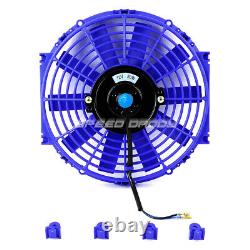 3-ROW ALUMINUM RACING RADIATOR+2 10 BLUE FAN 73-80 CHEVY SMALL BLOCK SBC l6/V8