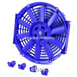 3-ROW ALUMINUM RACING RADIATOR+2 10 BLUE FAN 73-80 CHEVY SMALL BLOCK SBC l6/V8