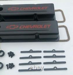 58-95 SBC Valve Cover Kit Chevrolet Steel Covers Black Small Block 327 350 383