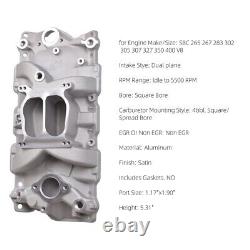 Aluminum Dual Plane Intake Manifold for Chevy 267 283 305 327 350 Small Block