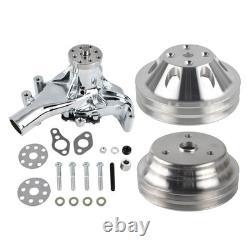 Aluminum Long Water Pump & 2 Groove Pulley Kit For Small Block Chevy SBC 327 350