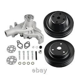 Aluminum Long Water Pump & Black 2/3 Groove Pulley For SBC Small Block Chevy 350