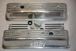 Aluminum Small Block Chevy Tall Finned Center Bolt Valve Covers Vortec TBI 350