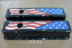 American Flag Set Black Chevy SB Tall Valve Covers Breather PVC Gaskets