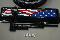 American Flag Set Black Chevy SB Tall Valve Covers Breather PVC Gaskets