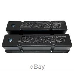 Ansen Small Block Chevy SBC Tall 383 STROKER Laser Engraved Black Valve Covers
