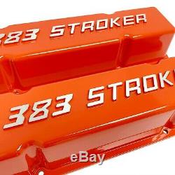 Ansen Small Block Chevy SBC Tall 383 STROKER Raised Letter Orange Valve Covers