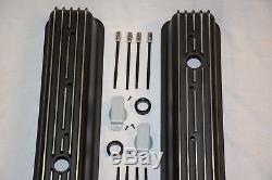 BLACK Small Block Chevy Tall Finned Center Bolt Valve Covers Vortec TBI 350 400
