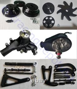 BLK Small Block Chevy Alum Pulley & Bracket & Power Steering Long Water Pump Kit