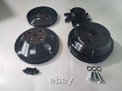 BLK Small Block Chevy Alum Pulley & Bracket & Power Steering Long Water Pump Kit