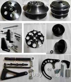 BLK Small Block Chevy Serpentine Pulley & Bracket Kit SBC 350 LWP w A/C Bracket BLK Small Block Chevy Serpentine Pulley & Bracket Kit SBC 350 LWP w A/C Bracket