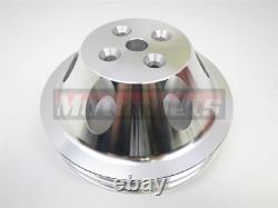 Billet Aluminum Small Block Chevy SBC 2 Groove Short water Pump Pulley Crank SWP