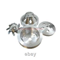 Billet Aluminum Small Block Chevy SBC 2 Groove Water Pump Crank Pulley Kit LWP